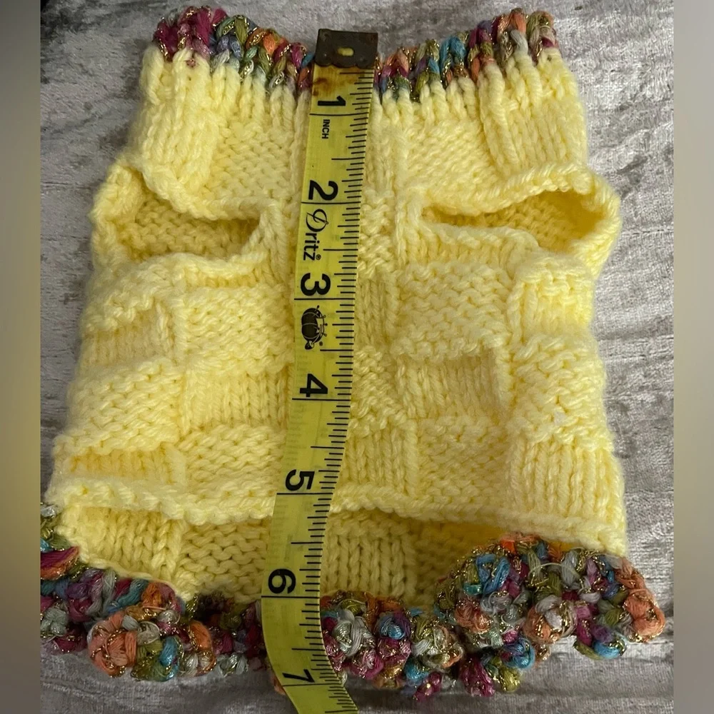 Butter Yellow Hand-Knit Dog Sweater Dress, Glitter Ruffle Collar, Small, New